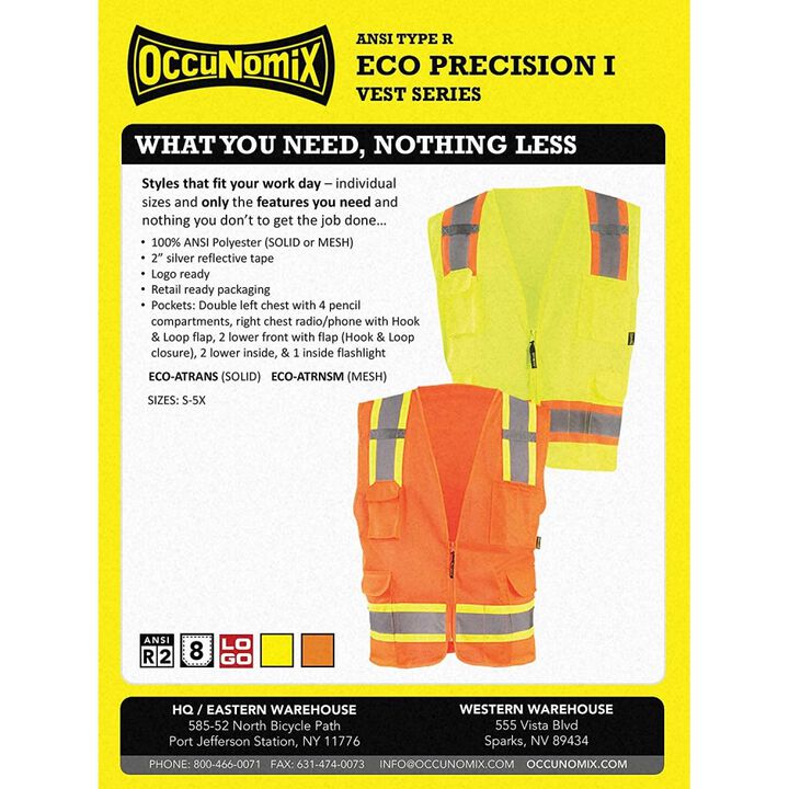 Occunomix Surveyor Safety Vest Orange Class 2 High Visibility Two-Tone Mesh Large, large image number 3