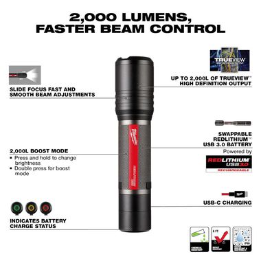 Milwaukee REDLITHIUM USB Flashlight Kit 2000 Lumen Slide Focus, large image number 2