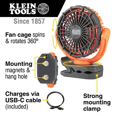 Klein Tools Rechargeable Personal Jobsite Fan, large image number 1