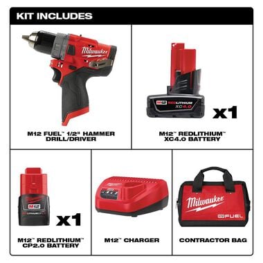 Milwaukee M12 FUEL 1/2 In. Hammer Drill Kit, large image number 1