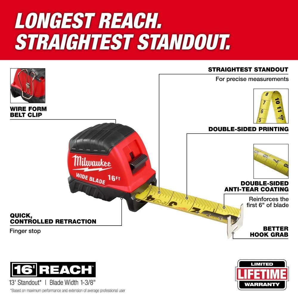 Milwaukee 16 Ft. Wide Blade Tape Measure, large image number 3