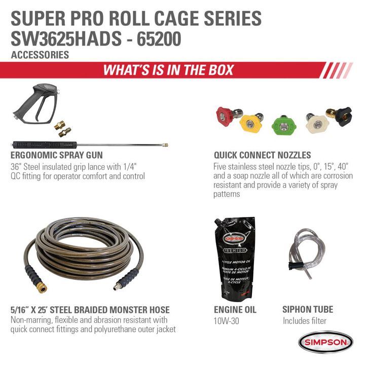 Simpson SuperPro Roll-Cage 3600 PSI 2.5 GPM Gas Powered Cold Water Pressure Washer with 5 Spray Tips, large image number 7