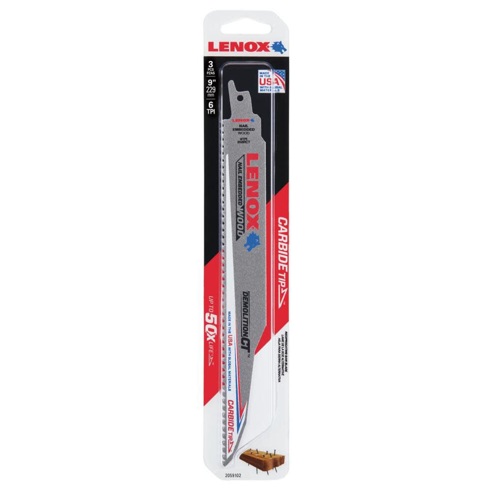 Lenox Reciprocating Saw Blades Demolition CT 9in 6 TPI Wood/Nail Embedded Cutting 3pk, large image number 7