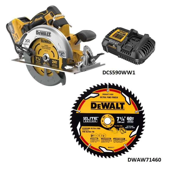 DEWALT 20V MAX XR 7-1/4 Inch Circular Saw Kit & ELITE SERIES 60T Blade Bundle, large image number 1
