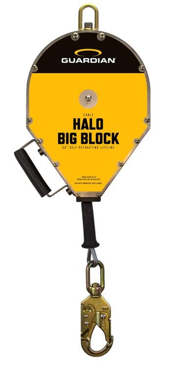 Guardian Fall Protection Class 1, 50 ft Halo Big Block Cable SRL with Steel Snap Hook