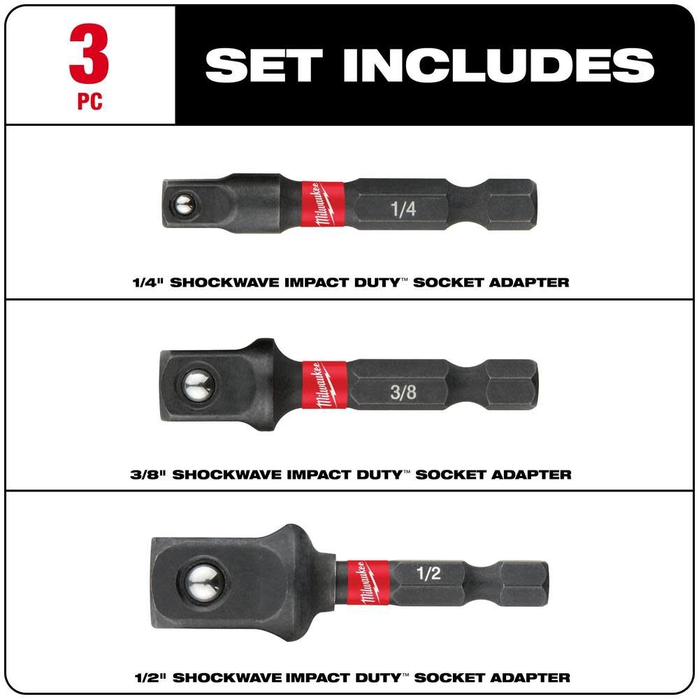 Milwaukee SHOCKWAVE Hex Shank Socket Adapter Set 48 32 5033 Acme