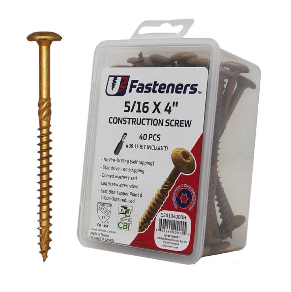 U2 Fasteners Construction Screw 5/16 Inch X 4 Inch, 40ct - S20104000H