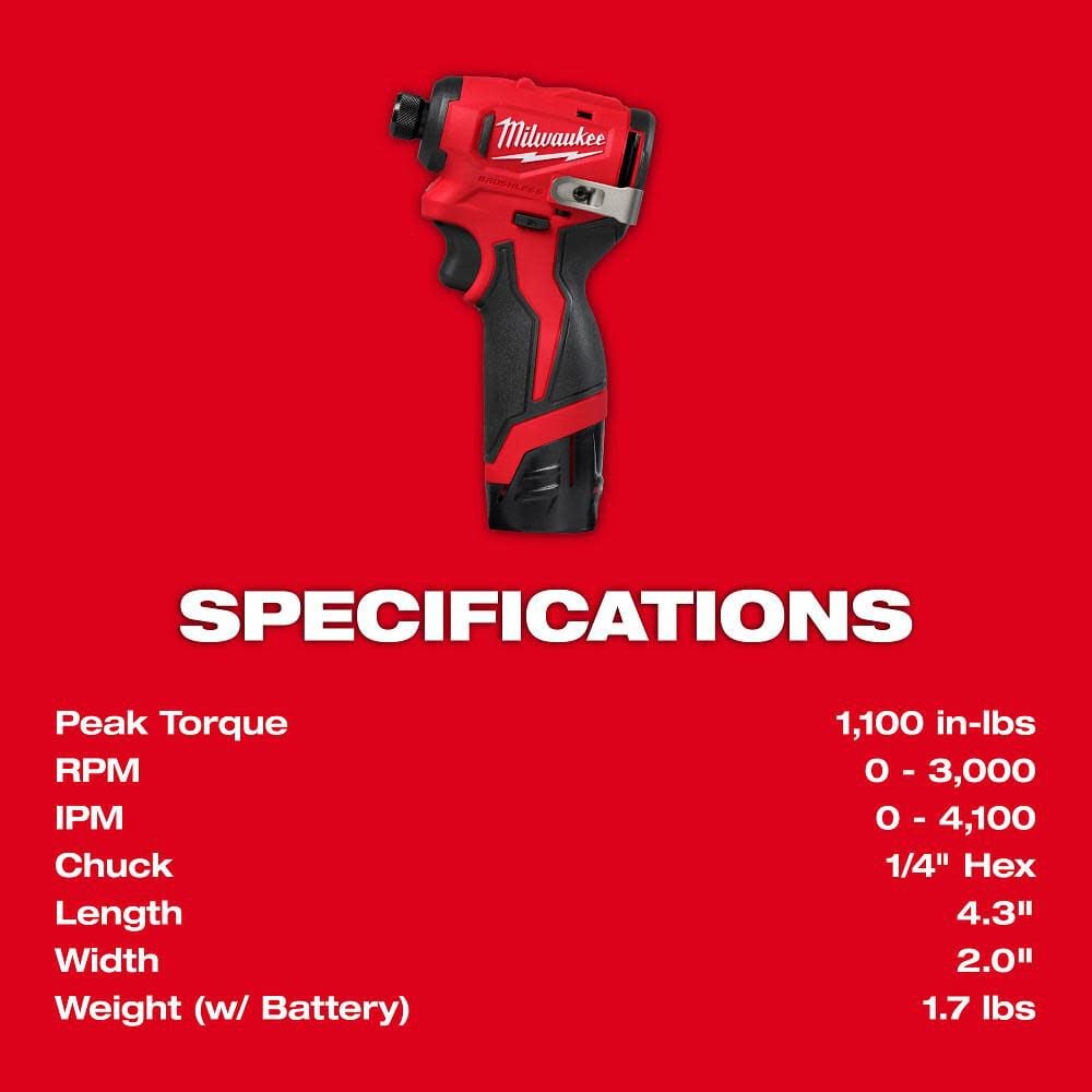 Milwaukee M12 Subcompact Brushless 1/4 Inch Hex Impact Driver Kit, large image number 5