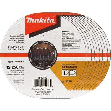 Makita 5 in. x .040 in. x 7/8 in. Thin INOX Cut-Off Wheel (10-Pack)
