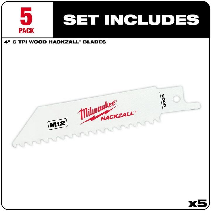 Milwaukee M12 HACKZALL Bi-Metal Blade-Wood 5PK, large image number 1