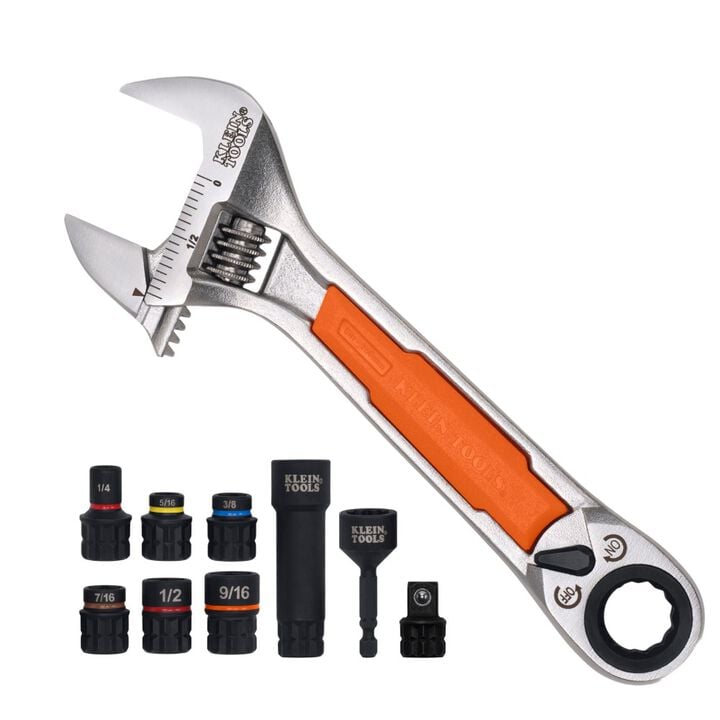 Klein Tools KNECT 6 Inch Adjustable Wrench with Pass-Through Ratchet Set 10 Pieces