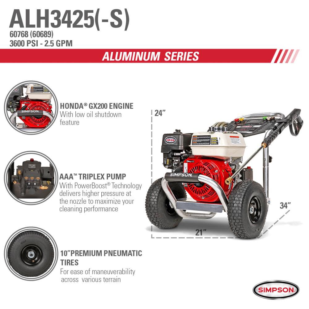 Simpson Professional Pressure Washer Cold Water Gas GX200 with AAA