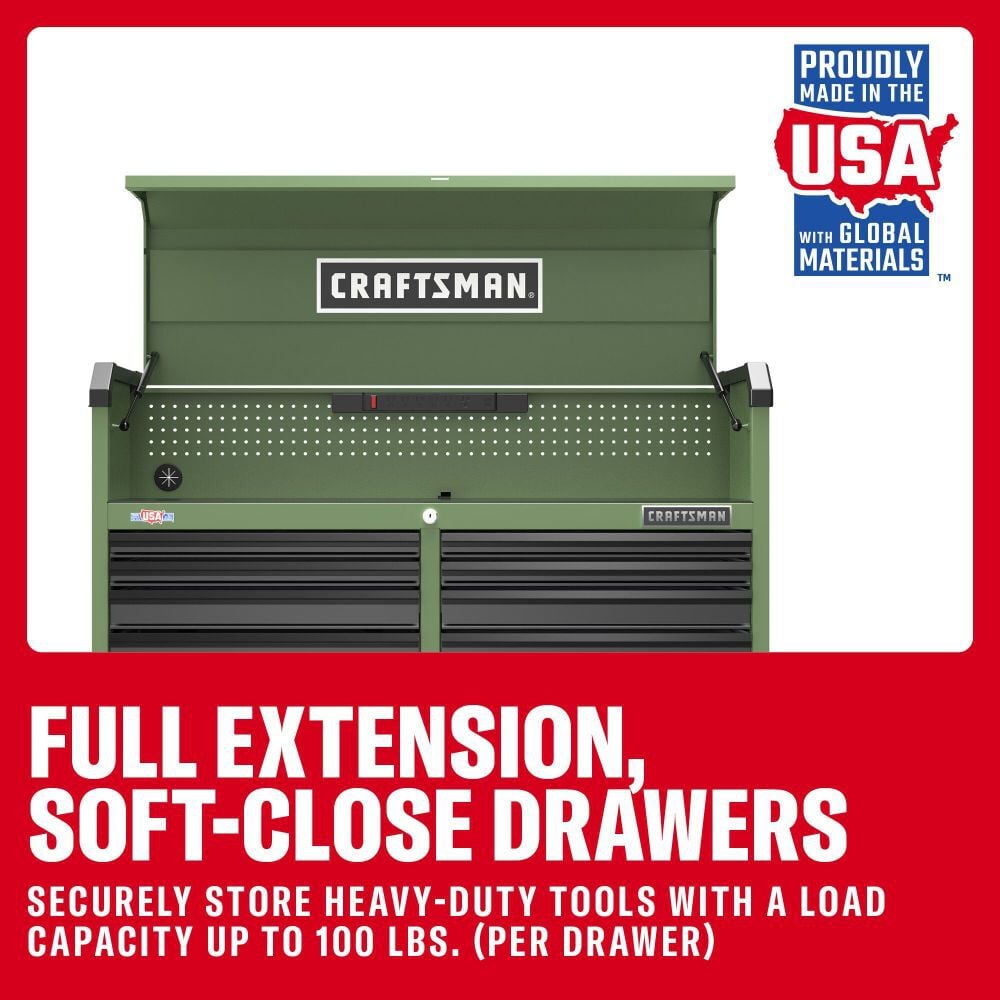 CRAFTSMAN S2000 52 Inch 8-Drawer Open Till Tool Chest Army Green, large image number 7