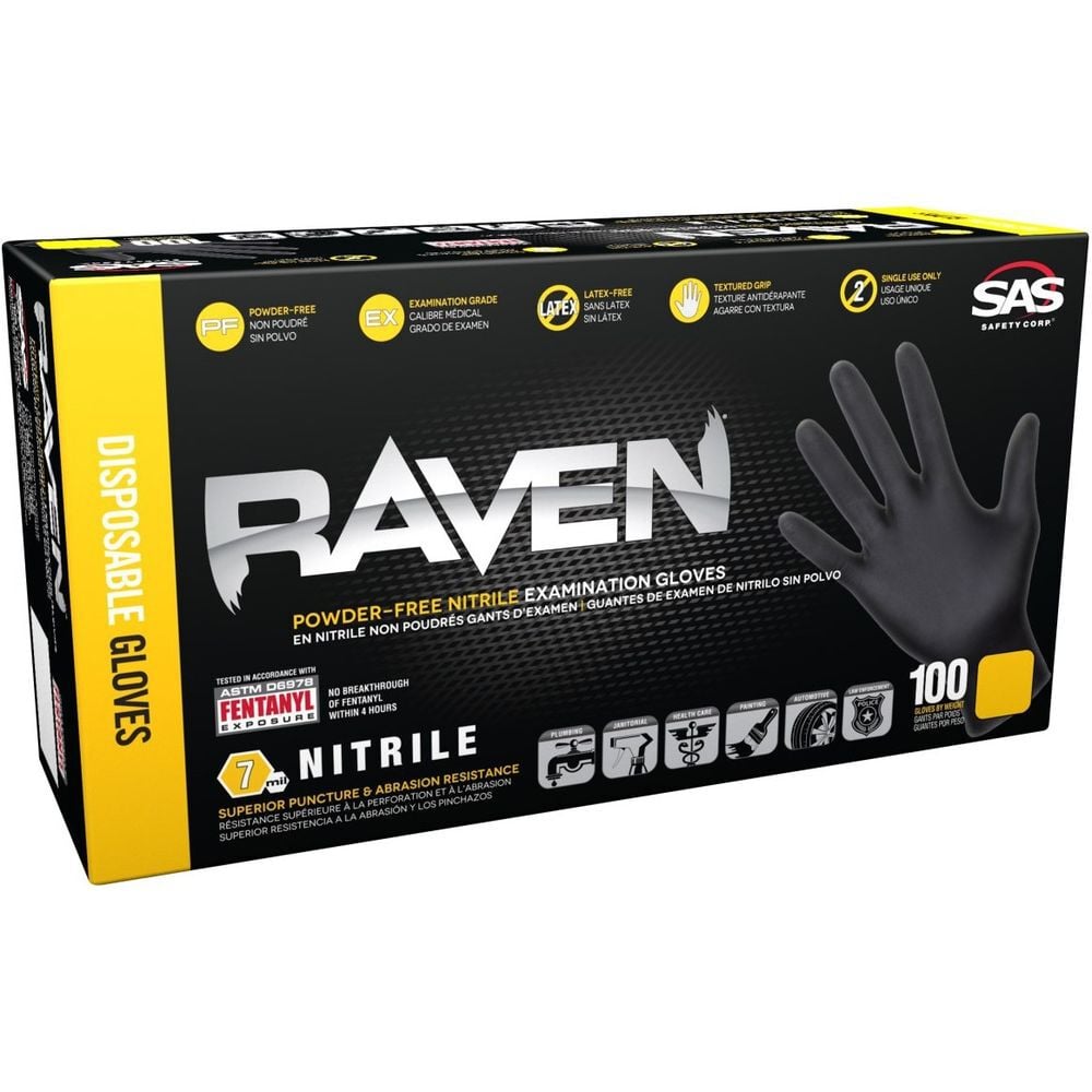 SAS Safety Raven Nitrile Gloves Disposable Powder-Free 100 pc - 2XL - 66520, large image number 5