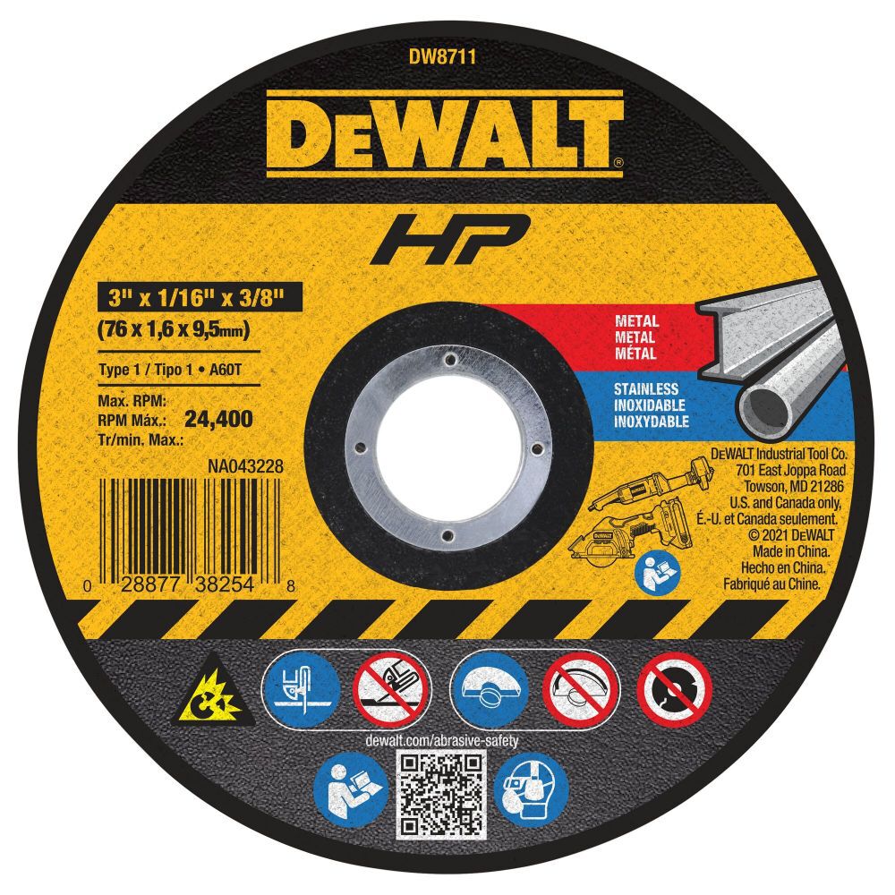 DEWALT 3 In. x 1/16 In. x 3/8 In. A60T Long Life Wheel, large image number 1