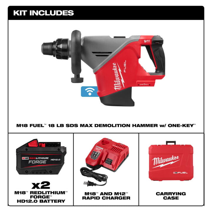 Milwaukee M18 FUEL 18 lb SDS MAX Demolition Hammer Kit with ONE-KEY, large image number 2
