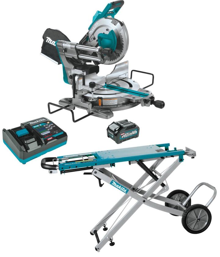 Makita 40V Max XGT 10 Inch Dual Bevel Sliding Compound Miter Saw Kit & Large Rising Base Miter Saw Stand