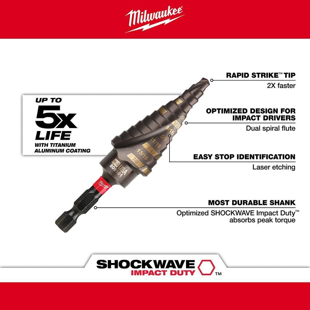 Milwaukee SHOCKWAVE Impact Duty Step Bit 3pc Set (#1 #2 #4), large image number 5