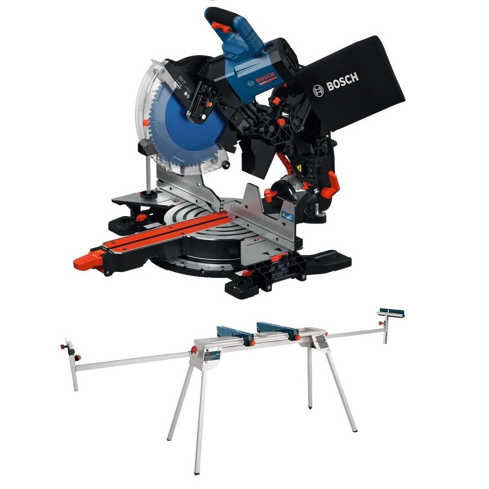 Bosch 12 Inch Glide Miter Saw with Folding-Leg Saw Stand Bundle - EXCM341-305GD-T1B