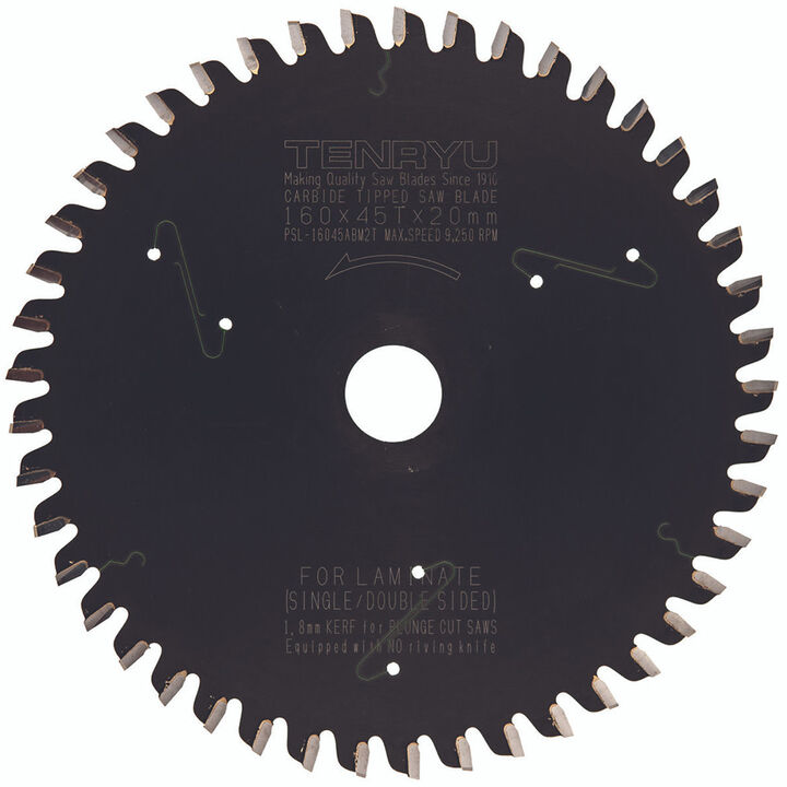 Tenryu PTFE Coated Plunge Cut Saw Blade for Laminate 160mm x 45T