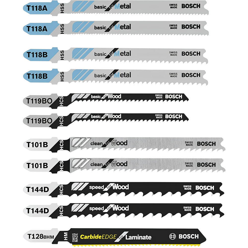 Bosch Jig Saw Blade Set 11pc Laminate/Wood/Metal T Shank, large image number 1