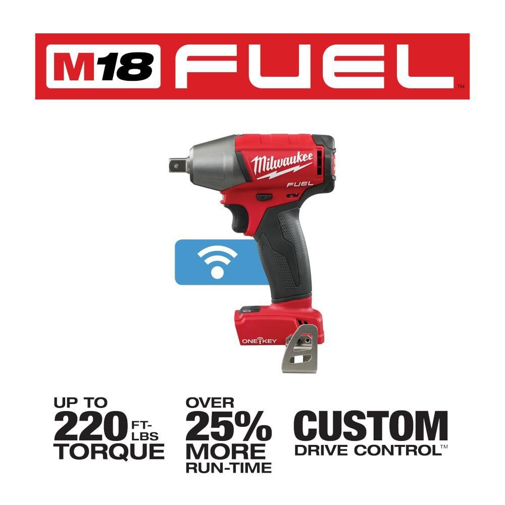 Milwaukee M18 FUEL 1/2 in. Compact Impact Wrench with Pin Detent with ONE-KEY (Bare Tool), large image number 2