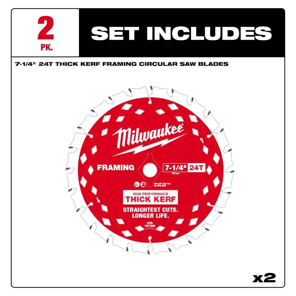 Milwaukee 7-1/4 Inch 24T Thick Kerf Framing Circular Saw Blade - 2 Pack, large image number 3