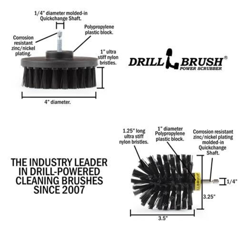 Drill Brush Grill & Heavy Duty Cleaning Kit Ultra Stiff Nylon Bristles
