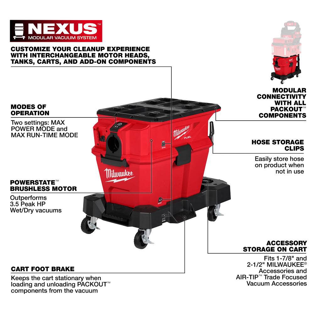 Milwaukee M18 FUEL NEXUS 6 Gallon Wet/Dry Vacuum with PACKOUT Compatibility (Bare Tool), large image number 5