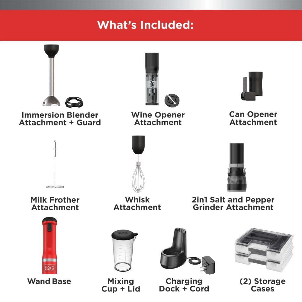 Black and Decker Kitchen Wand Cordless 6 in 1 Kitchen Multi Tool Red, large image number 2