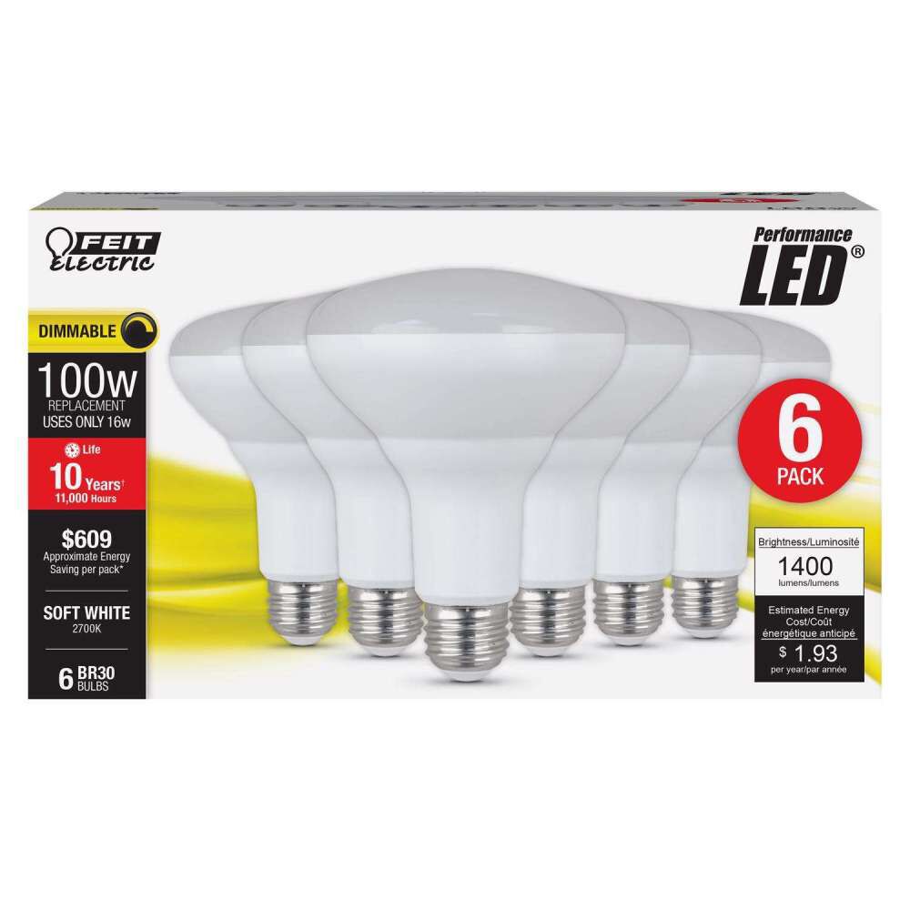 Feit Electric 16W 1400 Lumens BR30 E26 Base Reflector LED Bulb Soft White 6 Pieces – 3018704