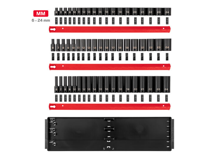 Tekton 3/8 in Shallow, Semi-Deep, Deep 6 Point Impact Sockets, Rails, 57 Pieces, large image number 1