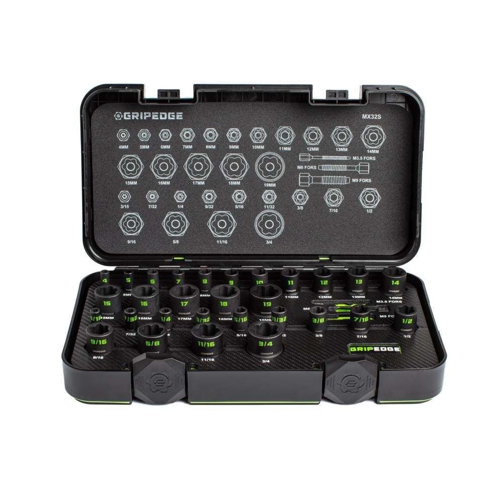 GripEdge Tools Metric & SAE Master Socket Extractor Set 32 Pieces – MX32S