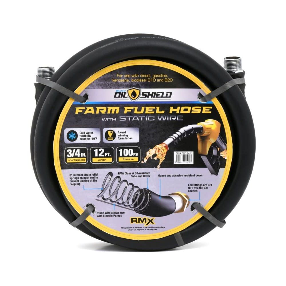 BluBird OilShield 3/4 Inch x 12 Ft. Rubber Farm Fuel Transfer Hose with Wire – OSFH3412