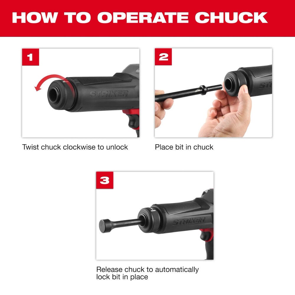 Milwaukee M18 FUEL STRIKER Hammer Chisel Kit with Protective Boot and 5 Pieces Hammer Chisel Bit Set Bundle, large image number 13