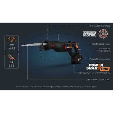 Worx 20V 2Ah Cordless Reciprocating Saw, large image number 7