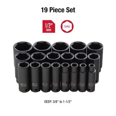 Sunex 1/2 In. Drive SAE Deep Impact Socket Set 19 pc., large image number 2