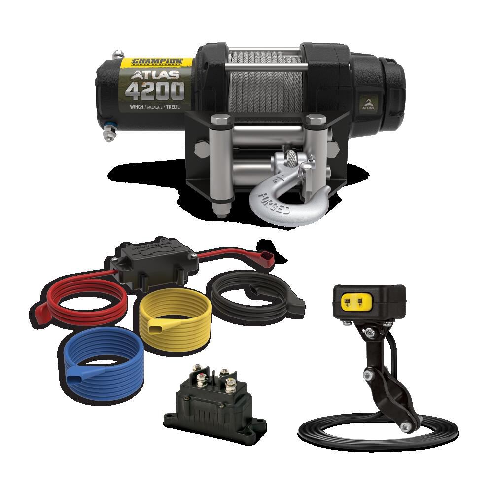 Champion Power Equipment ATLAS 4200 lb ATV/UTV Steel Cable Winch Kit with Mini-Rocker, large image number 1