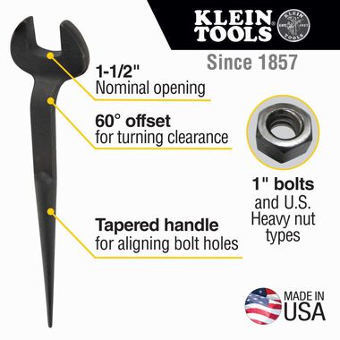 Klein Tools Spud Wrench 1-1/2in US Reg Nut, large image number 1