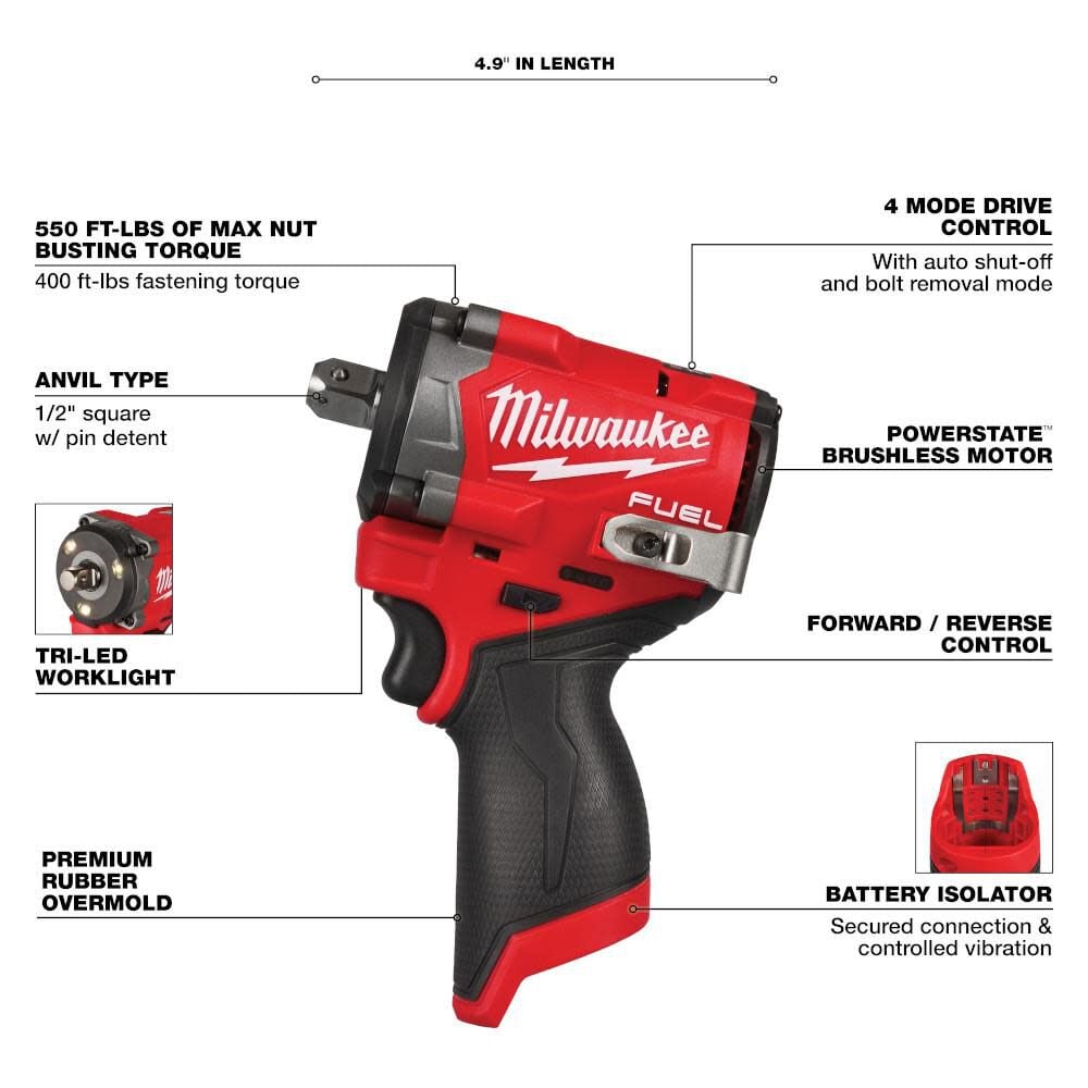 Milwaukee M12 Fuel Stubby 1 2 Inch Impact Wrench With Pin Detent Bare Tool 2563p 20 Simolary simolary.com 7