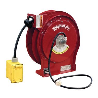 Reelcraft Duplex Outlet Box with GFCI Power Cord Reel Steel Series L5005 50'