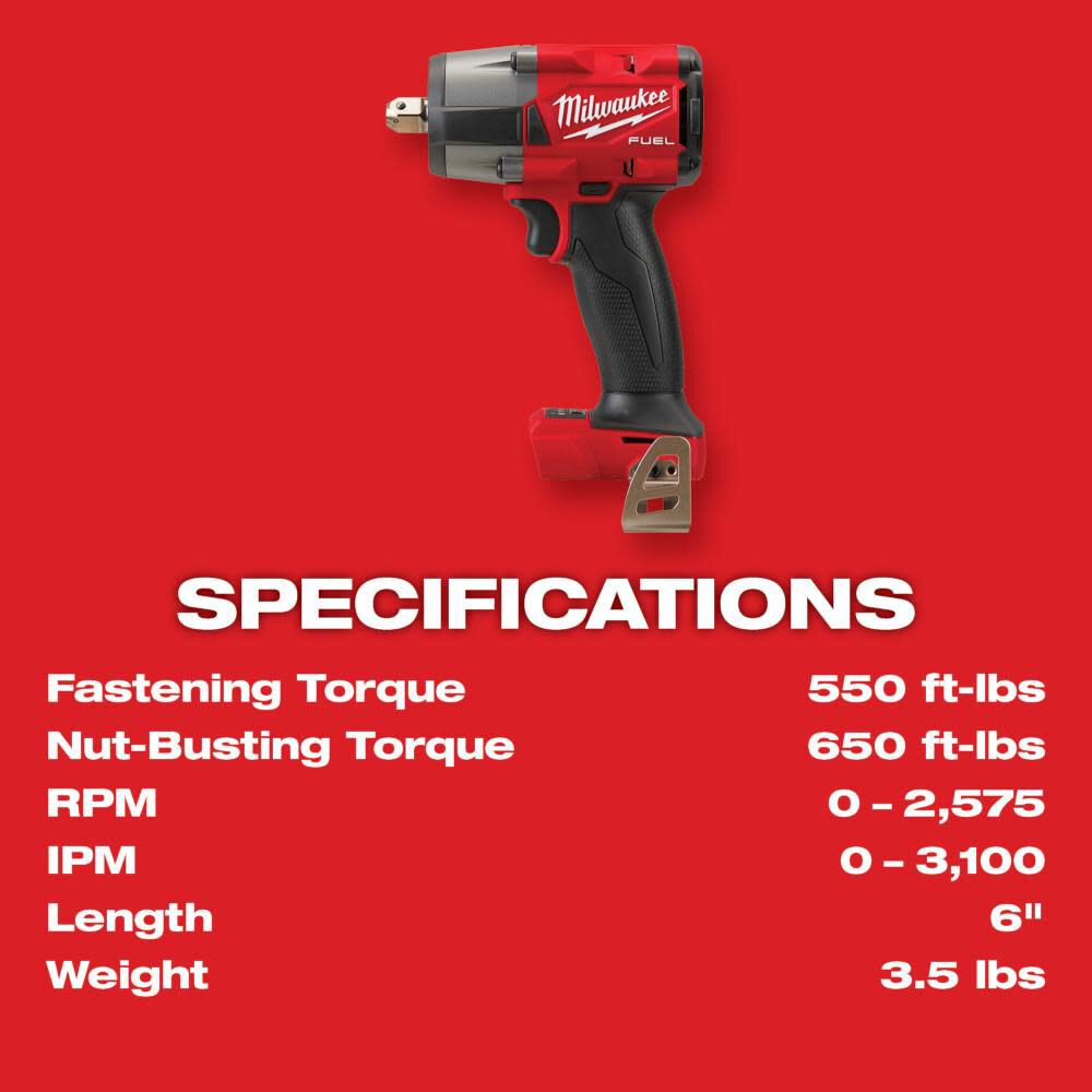Milwaukee M18 Fuel 1 2 Mid Torque Impact Wrench With Pin Detent Bare Tool 2962p 20 - Image 7