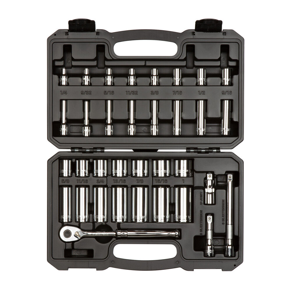 Tekton 3/8 Inch 6 Point Socket and Ratchet Set Case, 34 Pieces (1/4-1 Inch), large image number 2