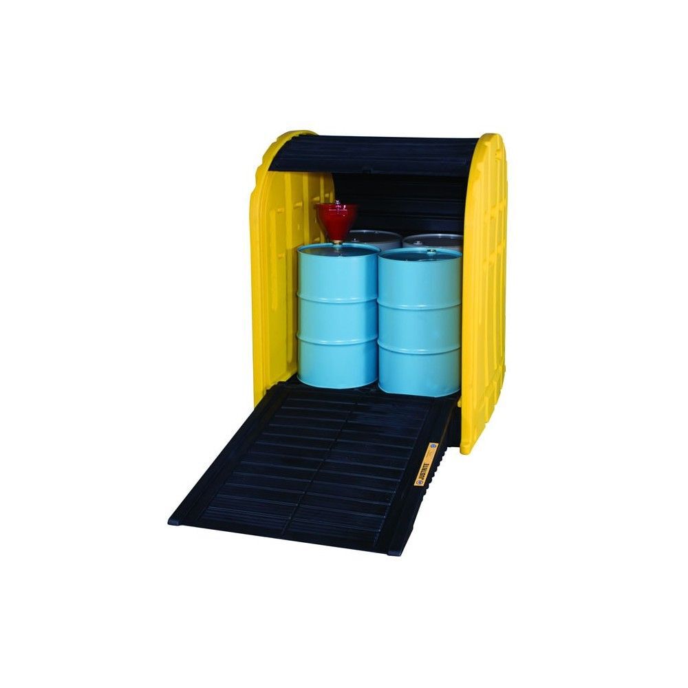 Justrite EcoPolyBlend Yellow Recycled Polyethylene 4 Drum DrumShed, large image number 2