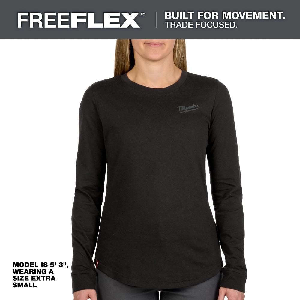 Milwaukee Womens FREEFLEX Hybrid Tee, Long Sleeve, Black Size XL - F552B-XL