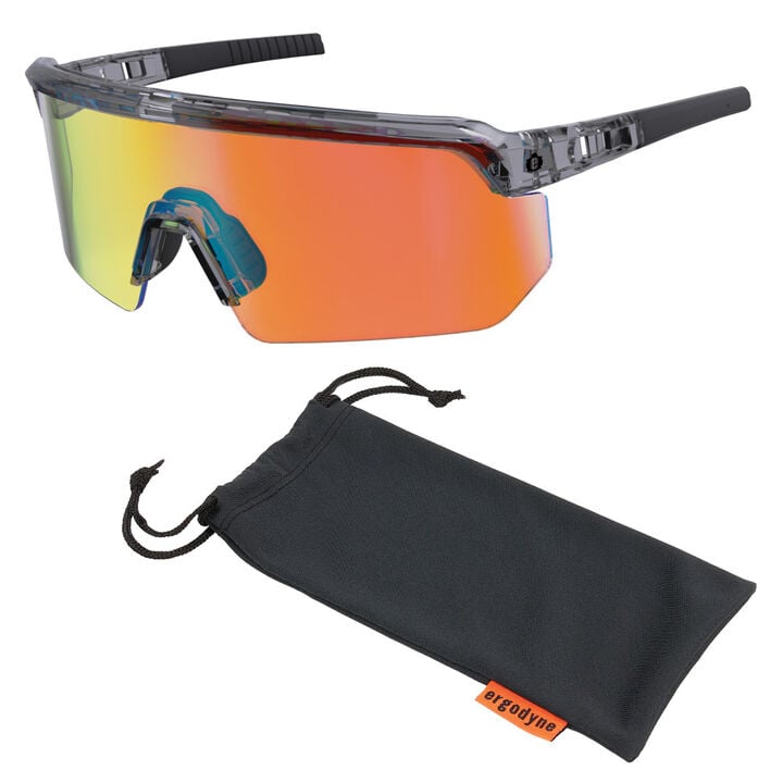 Ergodyne Skullerz AEGIR Polarized Mirrored Safety Glasses, Smoke Frame, Orange Lens