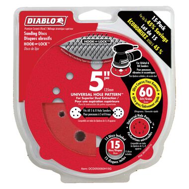 Diablo Tools 5" 60 Grit (Ultra Coarse) ROS Hook & Lock Discs (15-Pack), large image number 3