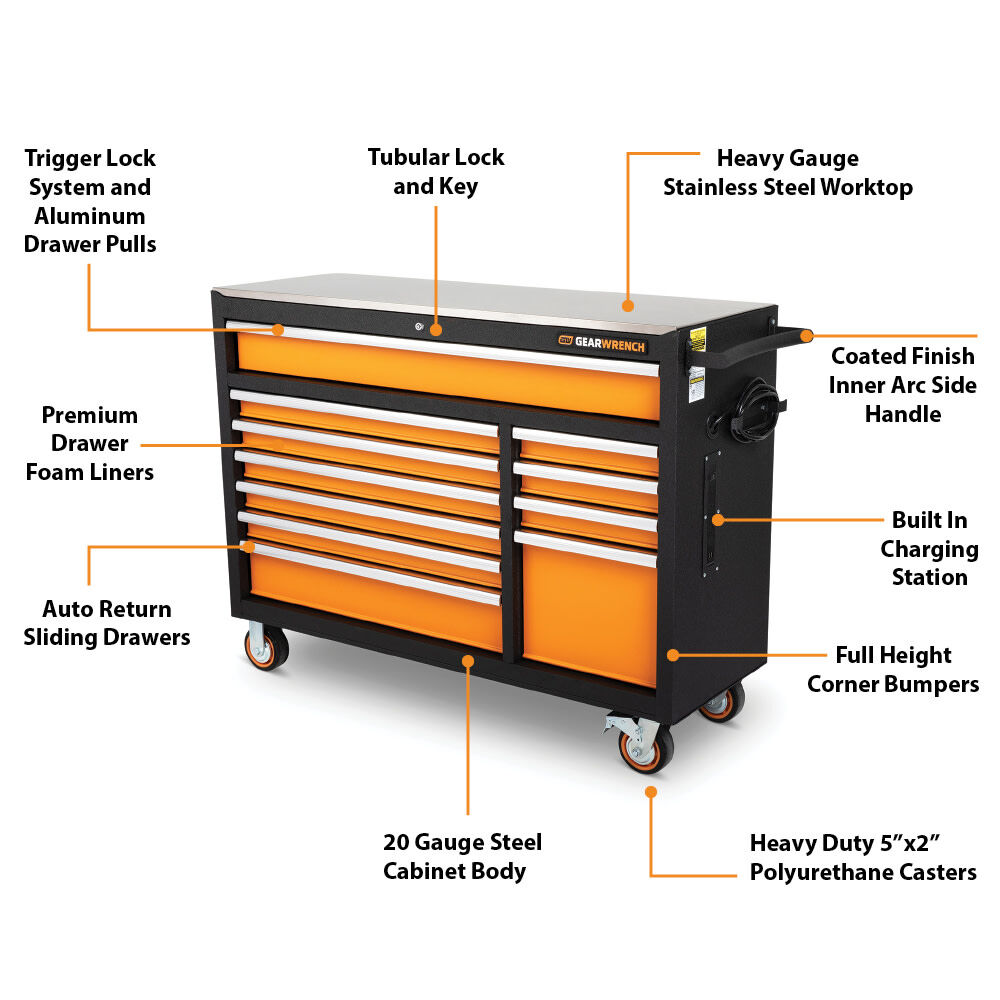 GEARWRENCH 52 in 11 Drawer GSX Series Rolling Tool Cabinet with Stainless Steel Worktop, large image number 2