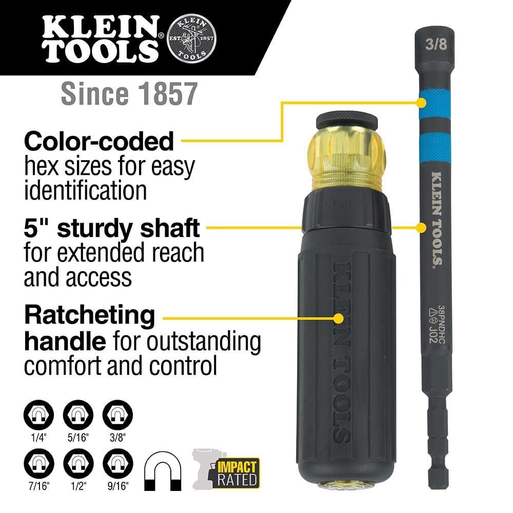 Klein Tools Nut Driver Set with Ratchet Handle 6pc, large image number 2