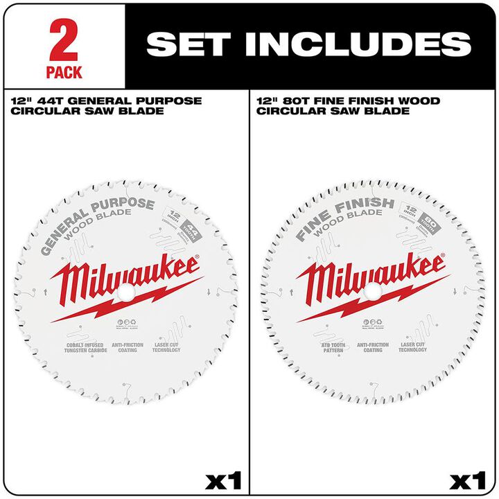 Milwaukee 12 in. 44T + 80T Two Pack Circular Saw Blade, large image number 2